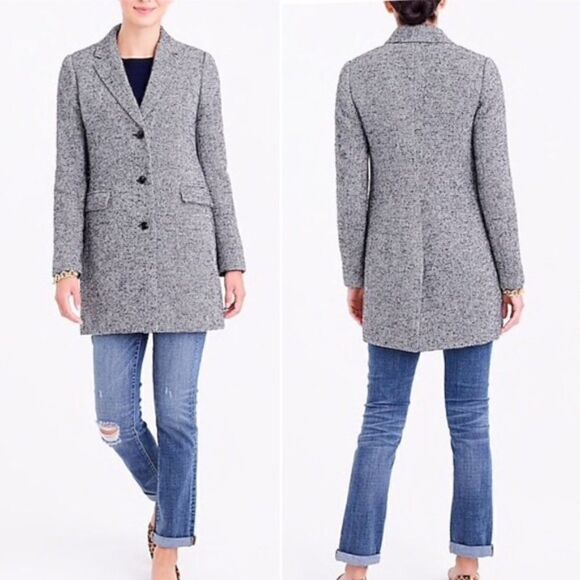 EUC✨ J Crew Tweed Topcoat Wool Blend Grey White 4 - Picture 8 of 8